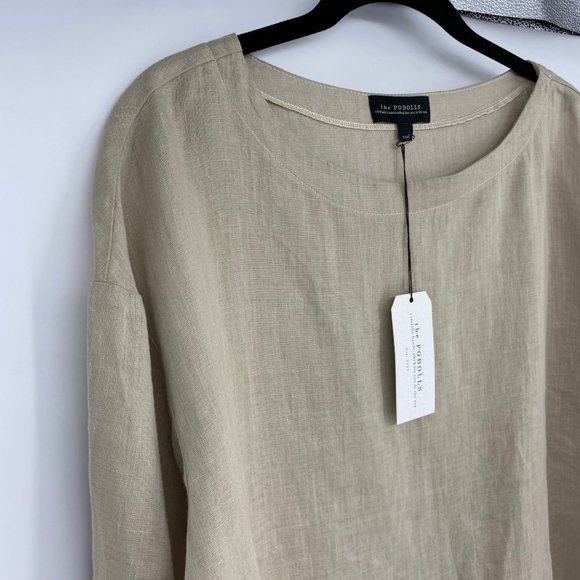 The Podolls | Size S. Tan 100% Linen Tunic Blouse - Picture 3 of 8